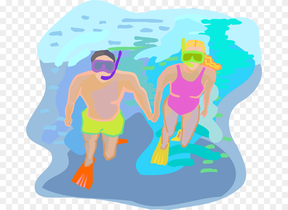 Vector Illustration Of Snorkeling Couple Snorkel With, Water Sports, Water, Swimming, Sport Png Image