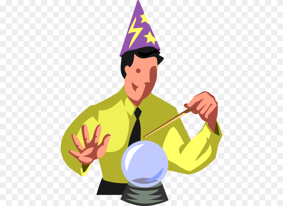Vector Illustration Of Sorcerer Soothsayer Businessman Bola De Cristal Clipart, Clothing, Hat, Person, Accessories Free Png
