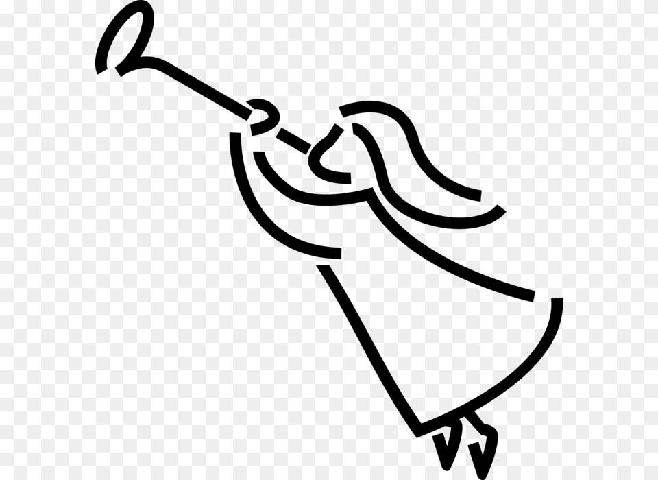 Vector Illustration Of Spiritual Angel Blowing Trumpet Anjo Com Com Corneta, Gray Free Png