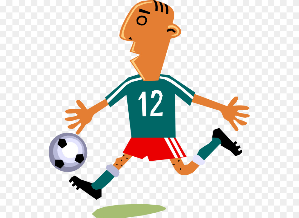 Vector Illustration Of Sport Of Soccer Football Player Cartoon Soccer Player Kicking Ball, Boy, Child, Male, Person Free Png