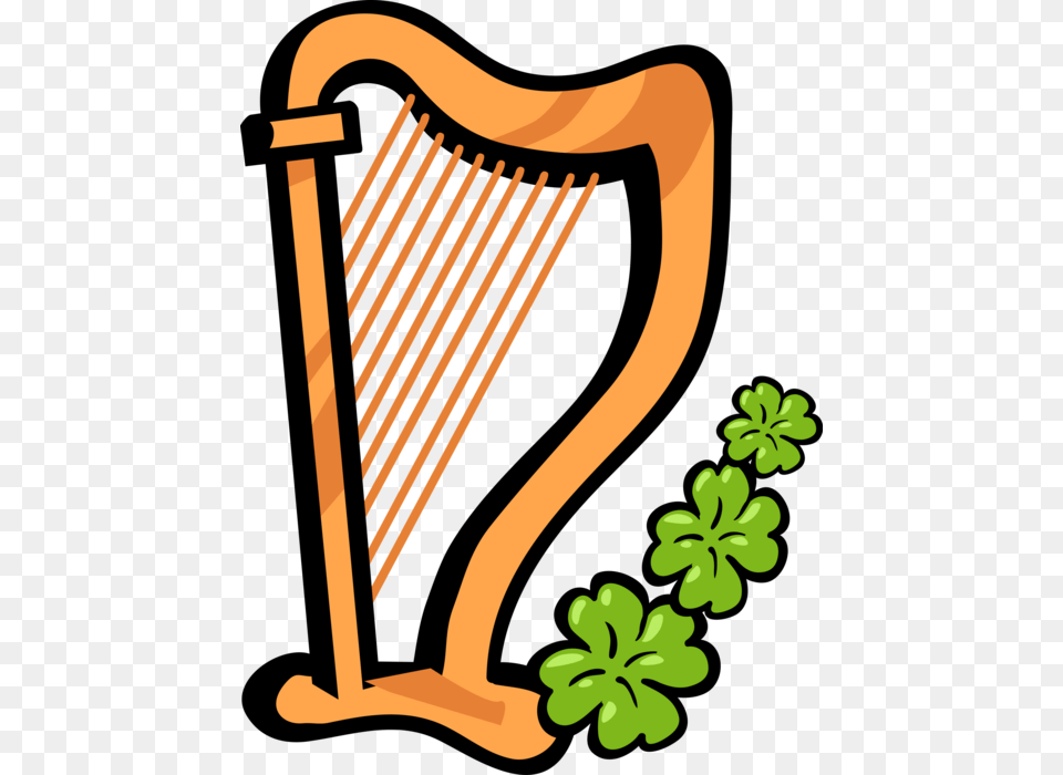 Vector Illustration Of St Patrick S Day Clrsach Gaelic Shamrock Clipart, Musical Instrument, Harp, Smoke Pipe Png