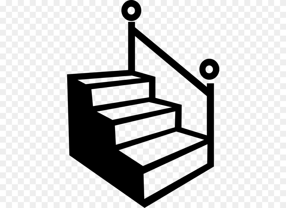 Vector Illustration Of Staircase Stairs With Handrail Stairs Clipart Black And White, Gray Png