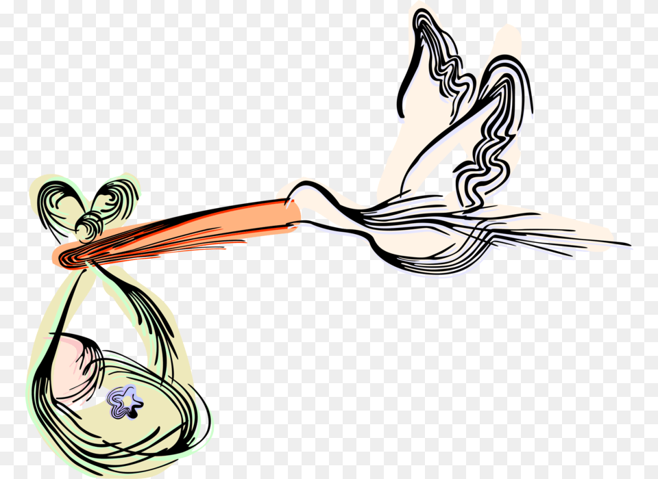 Vector Illustration Of Stork Bird Delivers Newborn Cegonha Entrega Bebe, Animal, Waterfowl, Smoke Pipe, Book Png Image