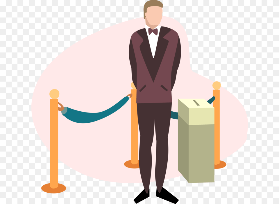 Vector Illustration Of Theater Or Theatre Usher Collects Person Collecting Tickets, Clothing, Formal Wear, Suit, Man Free Transparent Png