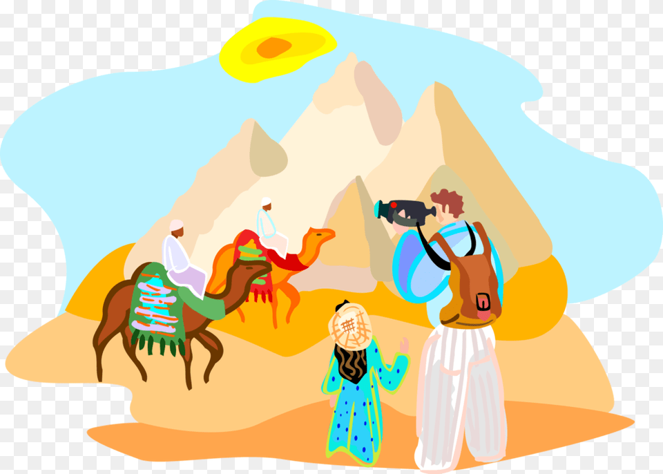 Vector Illustration Of Tourists Video Camels At Great Tourism In Egypt Vector, Outdoors, Nature, Baby, Person Png Image