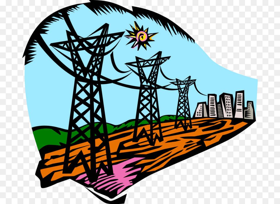 Vector Illustration Of Transmission Towers Carry Electrical Hidreltricas, Cable, Power Lines, Electric Transmission Tower, Animal Free Transparent Png