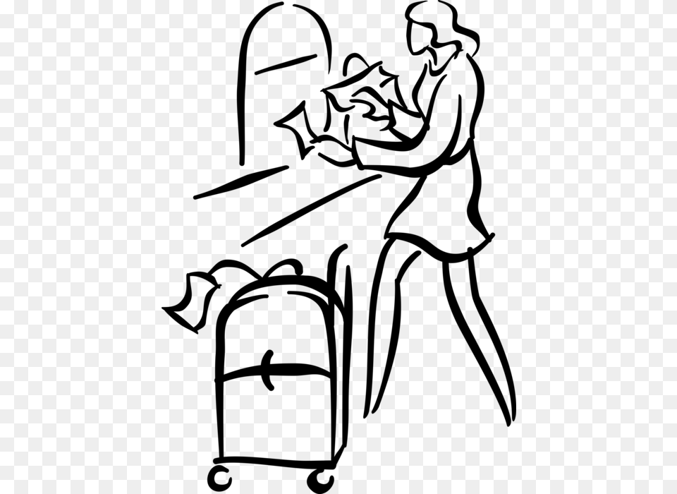 Vector Illustration Of Traveler With Luggage Suitcase, Gray Png Image