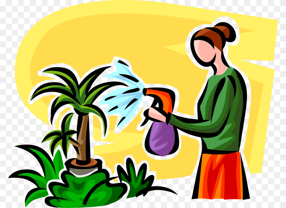 Vector Illustration Of Watering Houseplant Plants With Regando Plantas, Person, Outdoors, Garden, Gardener Free Png Download