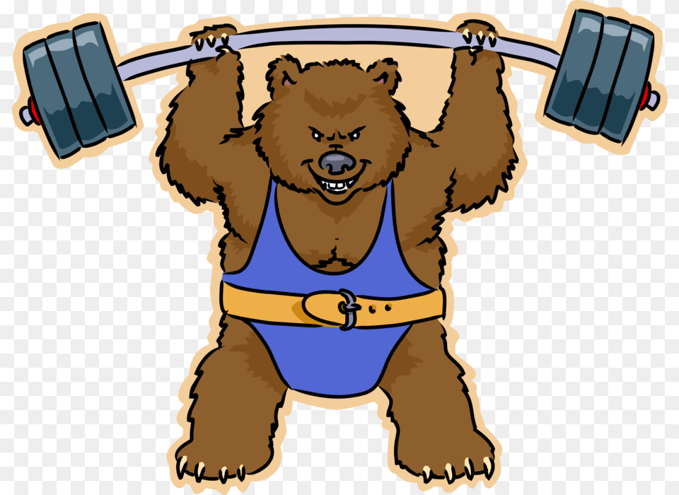 Vector Illustration Of Weightlifting Power Lifter Bear Cartoon Bear Lifting Weights, Animal, Lion, Mammal, Wildlife Free Png Download