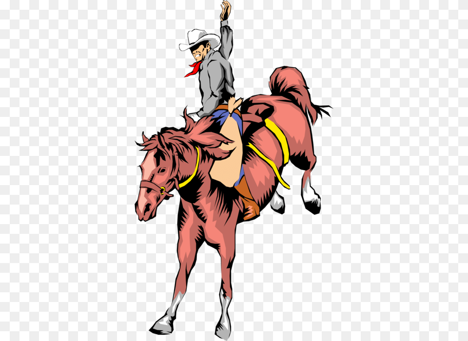 Vector Illustration Of Western Cowboy Rides Bucking Cowboy, Hat, Clothing, Person, Adult Png Image