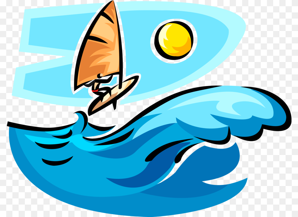 Vector Illustration Of Windsurfer On Windsurfing Sailboard, Water Sports, Water, Swimming, Sport Png Image