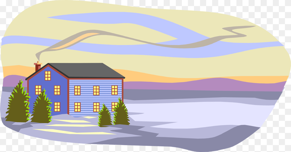 Vector Illustration Of Winter Midnight Sun Scene With House, Animal, Rural, Pet, Outdoors Free Png Download