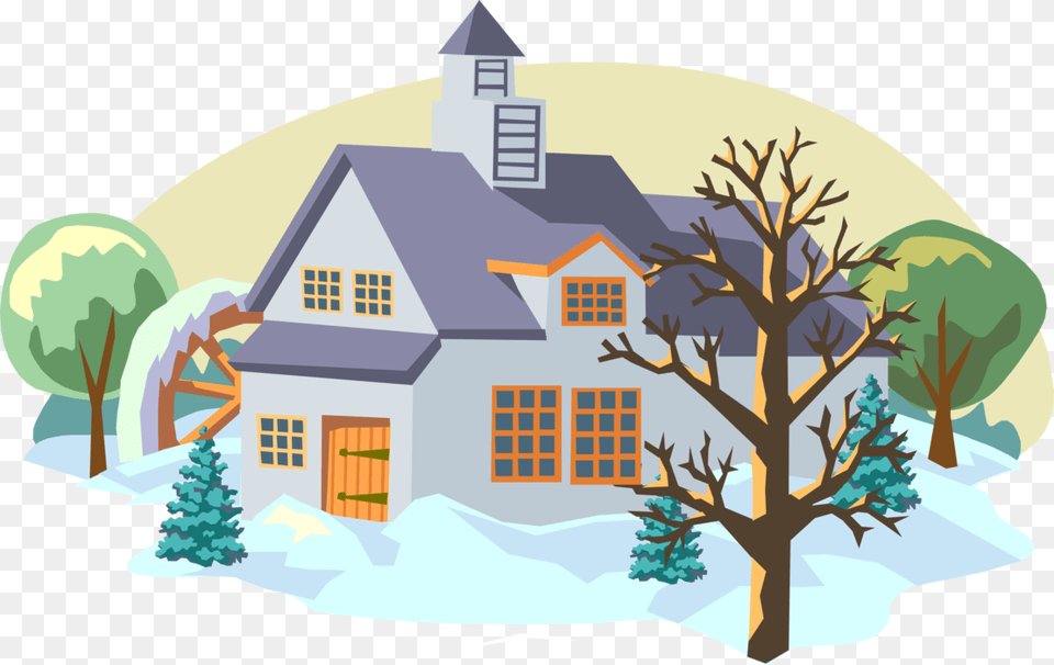 Vector Illustration Of Winter Scene With Grist Mill Beverly Stamped Cross Stitch Kits Winter Wonderland, Architecture, Building, Cottage, House Free Png
