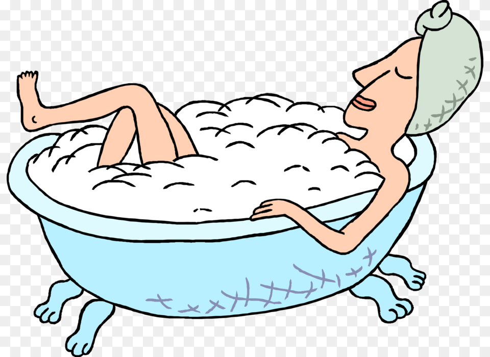 Vector Illustration Of Woman Enjoys Relaxing Bubble Taking A Bath Clipart, Bathing, Bathtub, Person, Tub Free Png Download