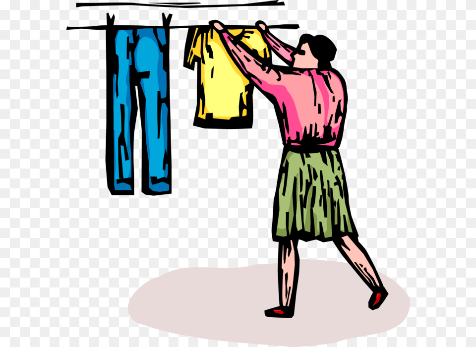 Vector Illustration Of Woman Hangs Clean Clothes To, Adult, Female, Person, Dancing Free Png Download