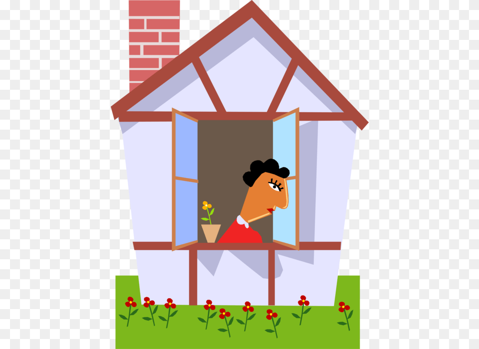 Vector Illustration Of Woman Looking Out The House Woman Looking Out Of Window Clip Art, Garden, Nature, Outdoors, Gardening Png Image