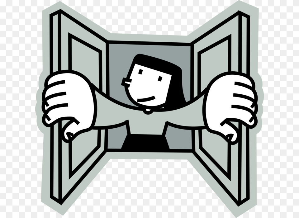 Vector Illustration Of Woman Opens Window Opening In Open Window Vector, Stencil, Body Part, Hand, Person Free Transparent Png