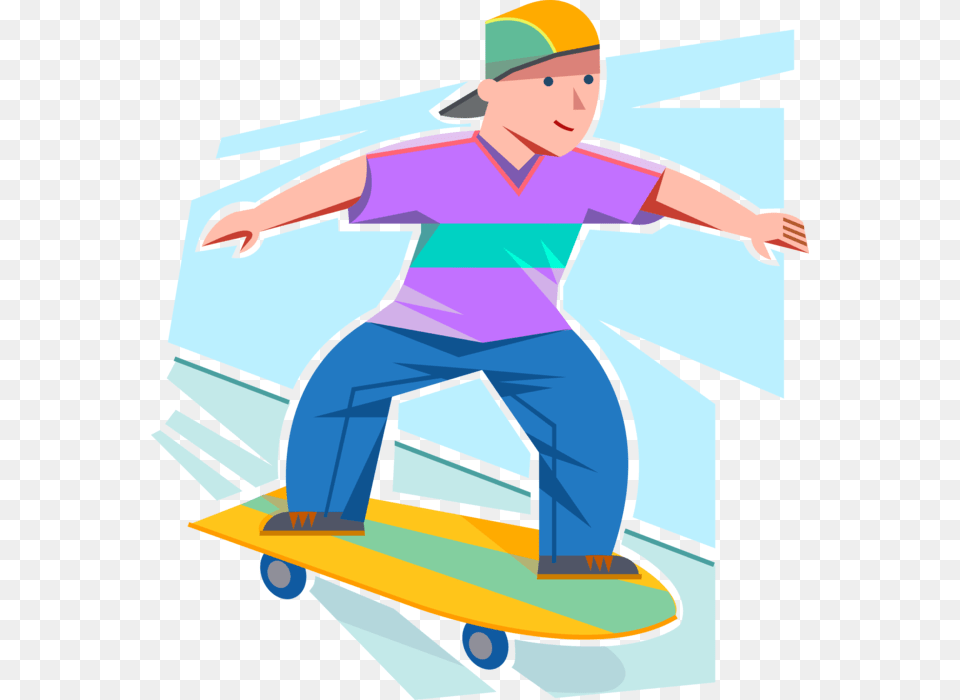 Vector Illustration Of Young Adolescent Skateboarder Skateboarding, Boy, Person, Child, Male Png Image