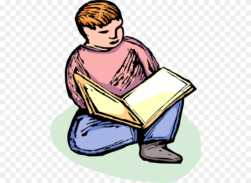 Vector Illustration Of Young Boy Learning To Read Book Pessoa Lendo, Person, Reading, Adult, Male Free Png Download