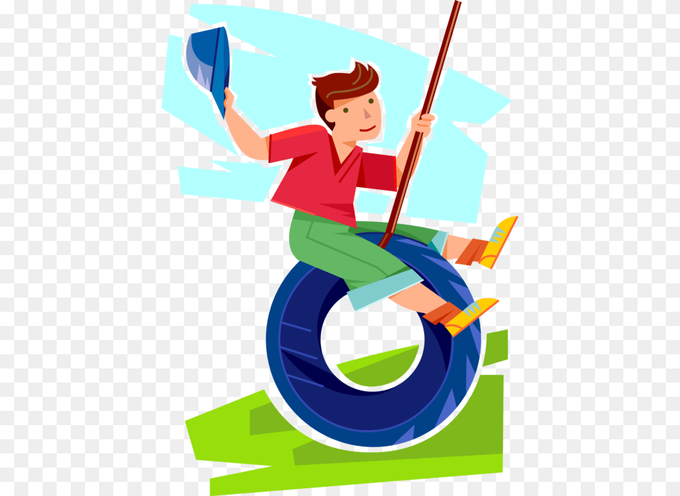 Vector Illustration Of Young Boy Swings On Tire Swing De Pneu, Cleaning, Person, Child, Male Free Png Download