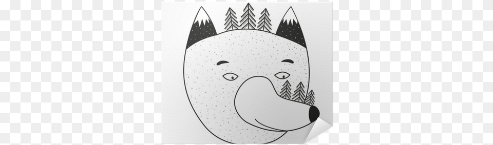 Vector Illustration With Cartoon Wolf Head Pine Trees Illustration, Art, Drawing Free Png