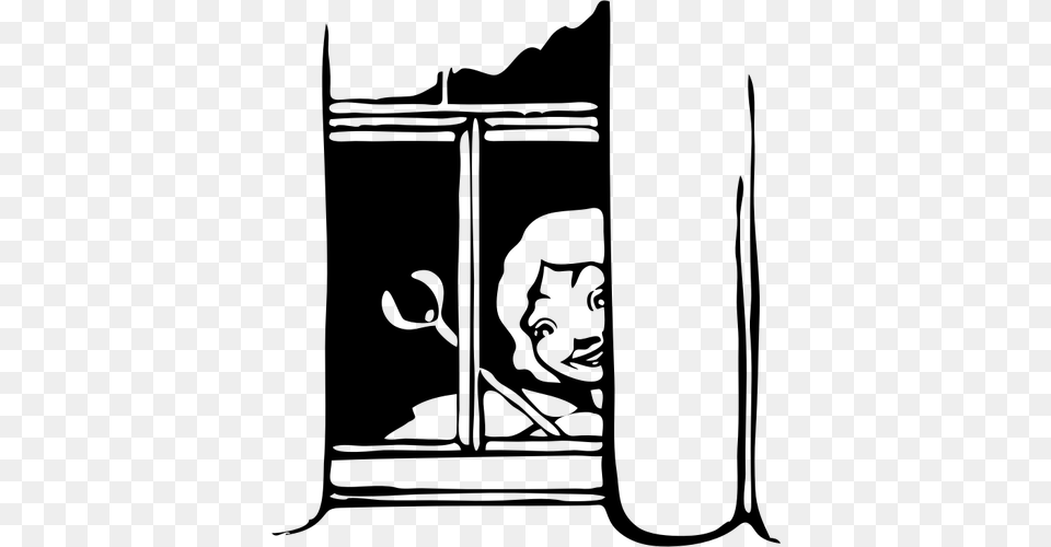 Vector Image Of Girl Looking Out Window, Gray Free Png