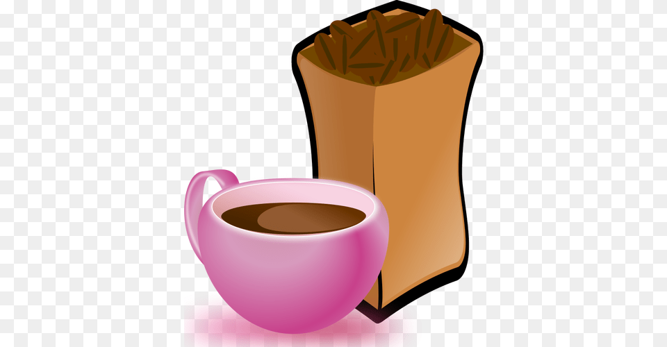 Vector Image Of Pink Cup Of Coffee With Sack Of Coffee Beans, Chocolate, Dessert, Food, Beverage Free Png