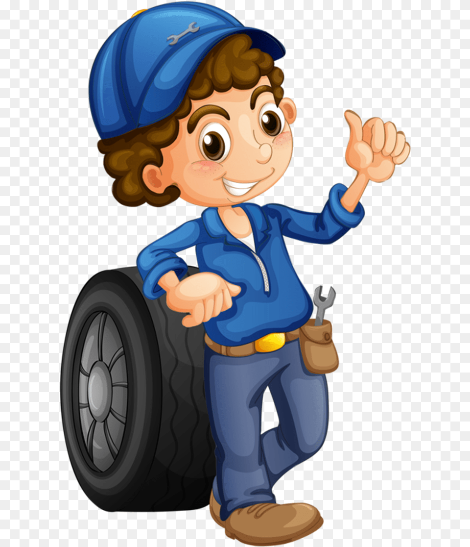 Vector Library Car Auto Illustration Maintenance Experts Mechanics Cartoon, Wheel, Baby, Person, Machine Free Transparent Png