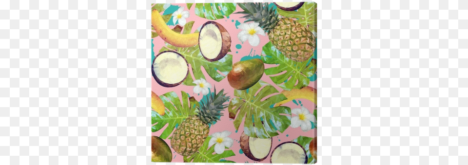 Vector Pattern With Pineapple Bananas Coconuts Mango Fruit Tropical Plants Pattern, Food, Plant, Produce, Tape Png