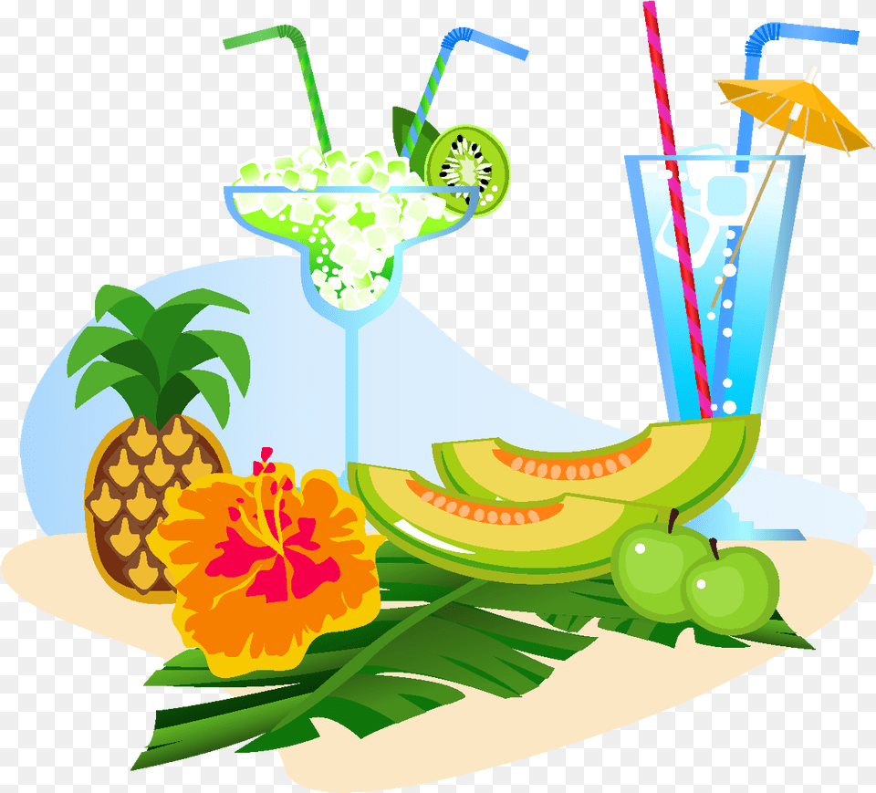 Vector Pineapple Cantaloupe Tropical Fruit Element All Summer Cartoon, Food, Plant, Produce, Alcohol Free Png Download