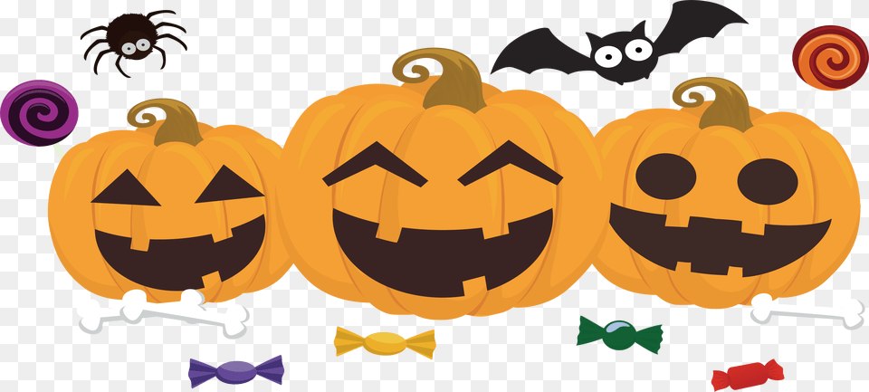 Vector Pumpkins Halloween Candy Jack O Lanterns Clipart, Festival, Bulldozer, Machine, Animal Free Png Download