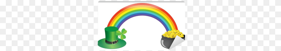 Vector Rainbow With Pot With Gold Ans Hat With Shamrock Shamrock Rainbow, Clothing, Hardhat, Helmet, Nature Free Png Download