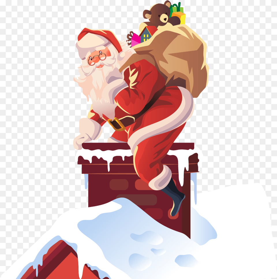 Vector Roof Chimney Clipart Santa On Roof Cartoon, Art, Baby, Person, Face Png