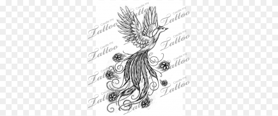 Vector Royalty Phoenix With Flowers Tattoo Design Phoenix Tattoos With Flowers, Art, Floral Design, Graphics, Pattern Png Image