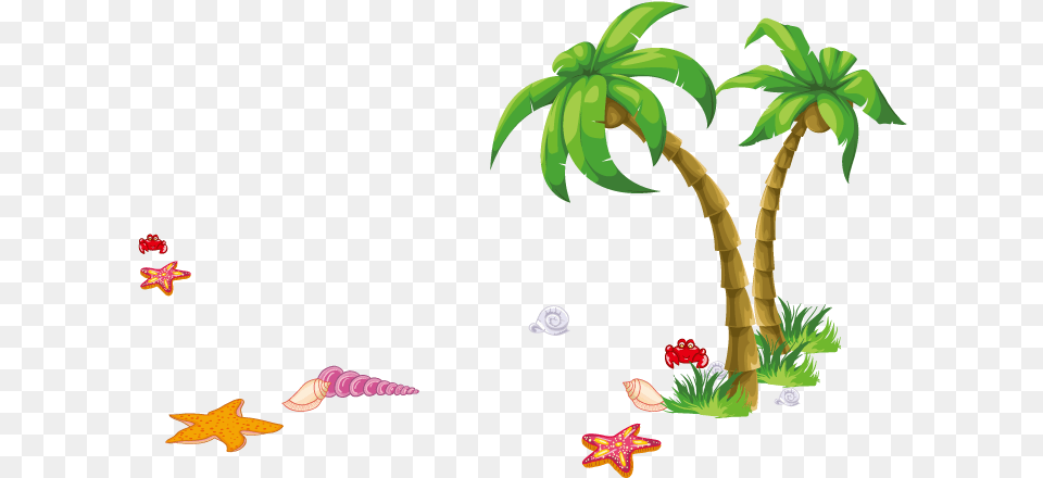 Vector Sea Elements Sea Beach In Cartoon, Plant, Tree, Leaf, Animal Free Transparent Png