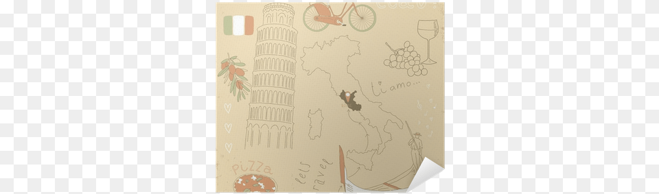 Vector Set Of Italy Symbols On Vintage Old Papers Motif, Art, Painting, Bicycle, Transportation Free Transparent Png