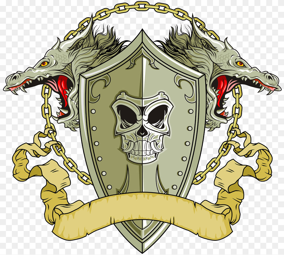 Vector Skull Shield Illustration Dragon Photo Dragon Shield Logo, Armor, Animal, Dinosaur, Reptile Png
