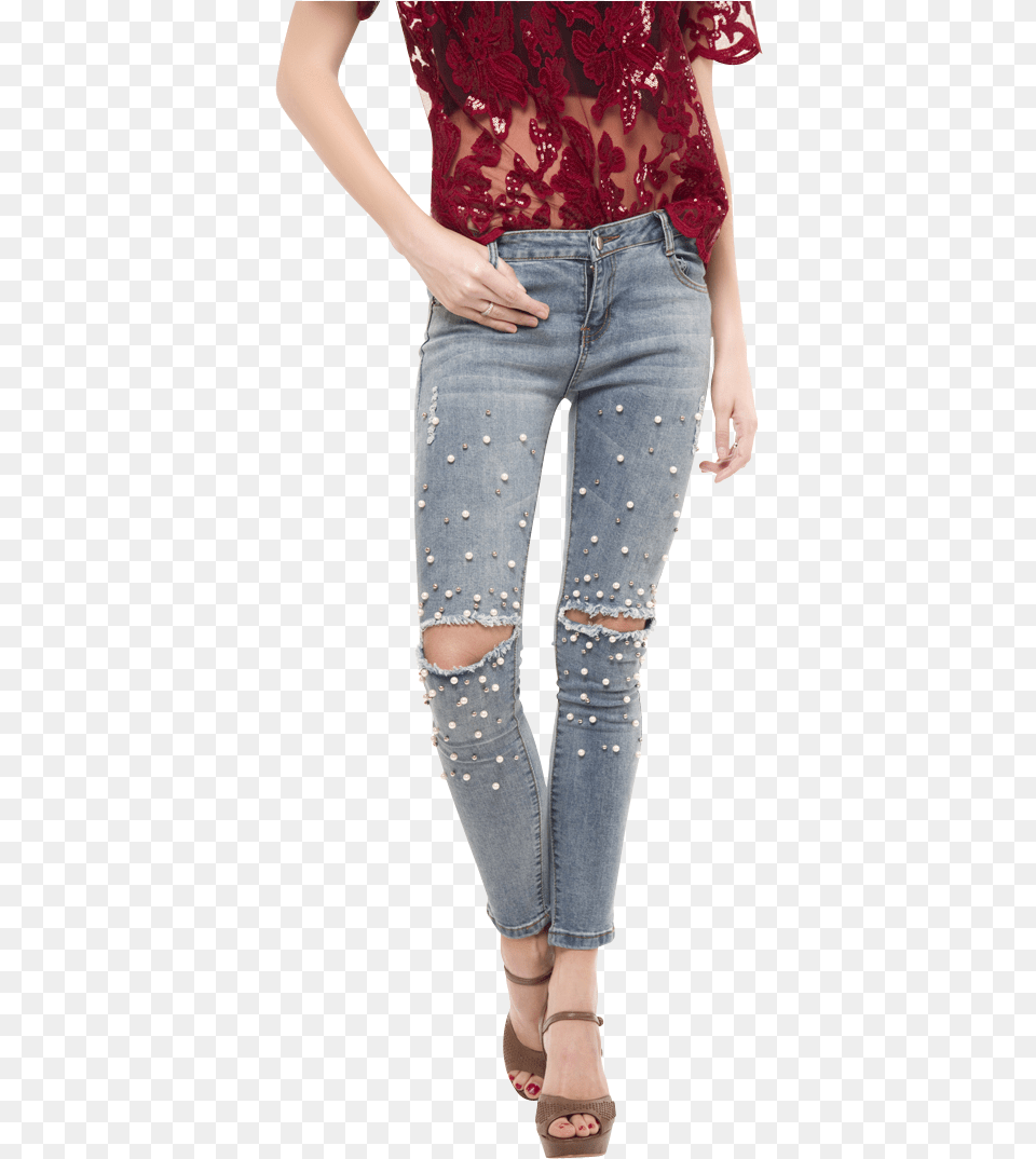 Vector Stock Pearl Ripped Buy And Blouses Online Jeans With Pearls Online India, Clothing, Pants, Adult, Female Free Transparent Png