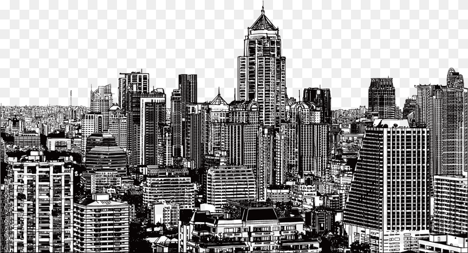 Vector Drawing Scenery City Urban Cityscapes Canvas Print, Metropolis, Architecture, Building, Cityscape Free Transparent Png