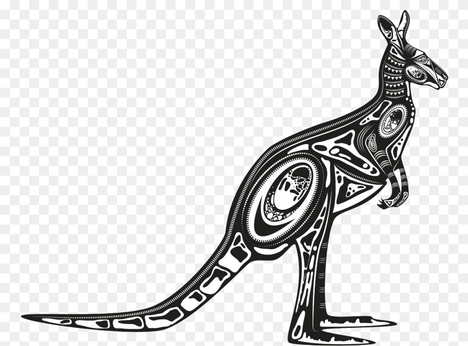 Vector Transparent Library Drawn Aboriginal Collection Kangaroo Tattoo, Animal, Mammal Png Image