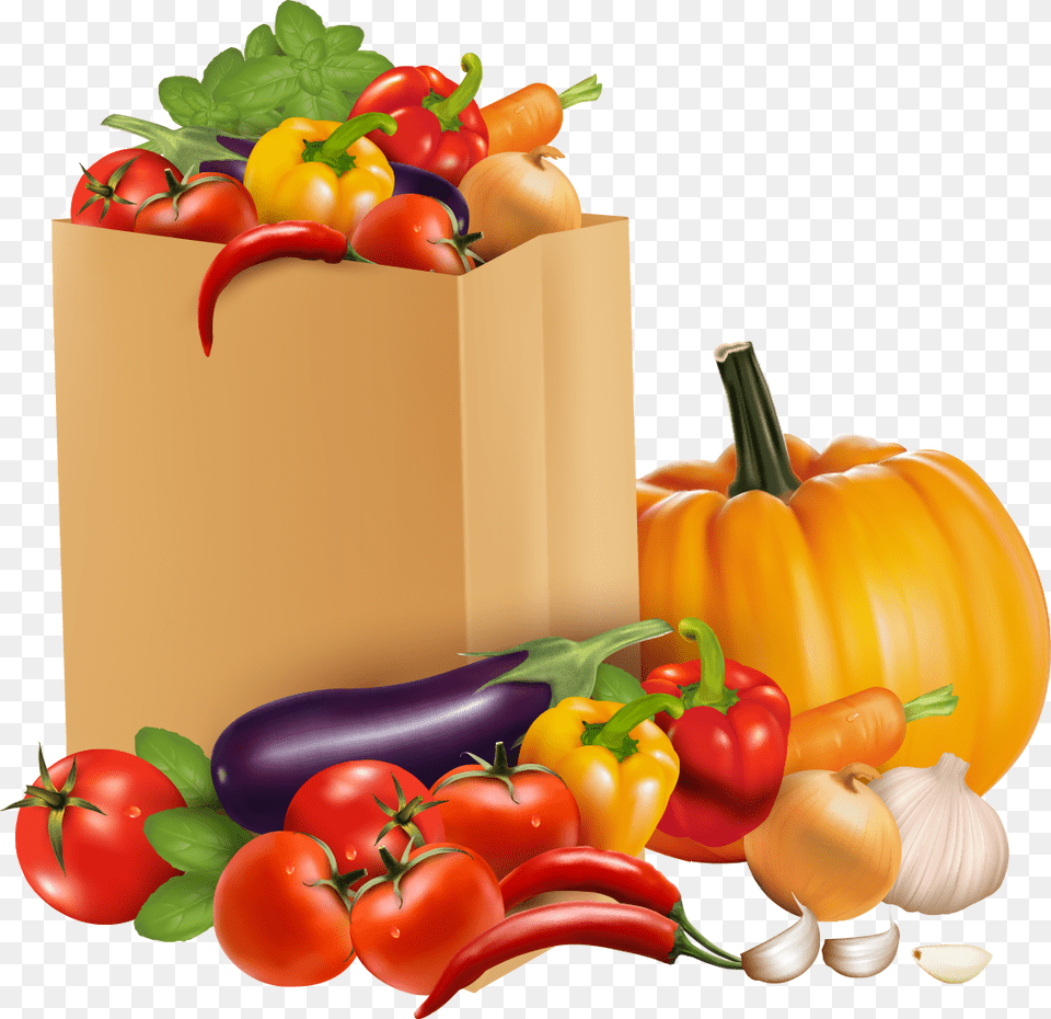 Vector Vegetables Healthy Food Fruits And Vegetable Vector Background, Bag, Produce, Plant, Tomato Free Png