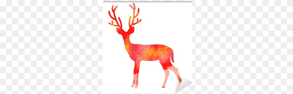 Vector Watercolor Deer With Horns Wall Mural Pixers Watercolor Painting, Animal, Mammal, Wildlife, Elk Free Png Download