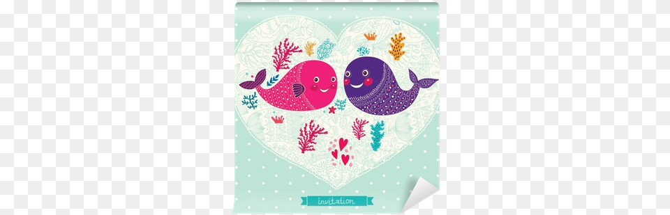 Vector Wedding Invitation With Cute Fishes Wall Mural Wedding Invitation, Pattern, Applique, Mail, Greeting Card Free Transparent Png