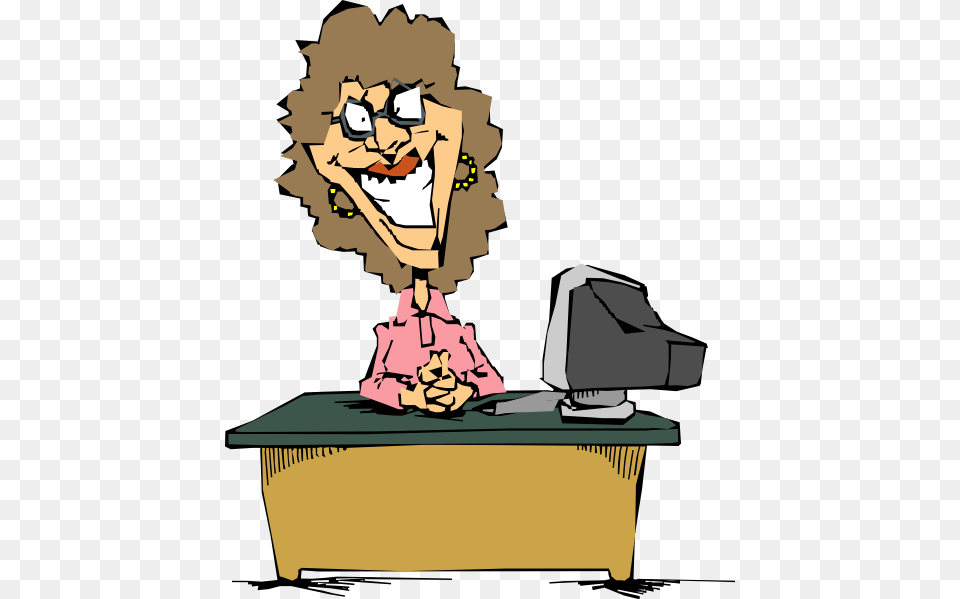 Vector Woman Using A Computer Clip Art Cartoon Woman At Desk, Computer Hardware, Electronics, Hardware, Person Free Transparent Png