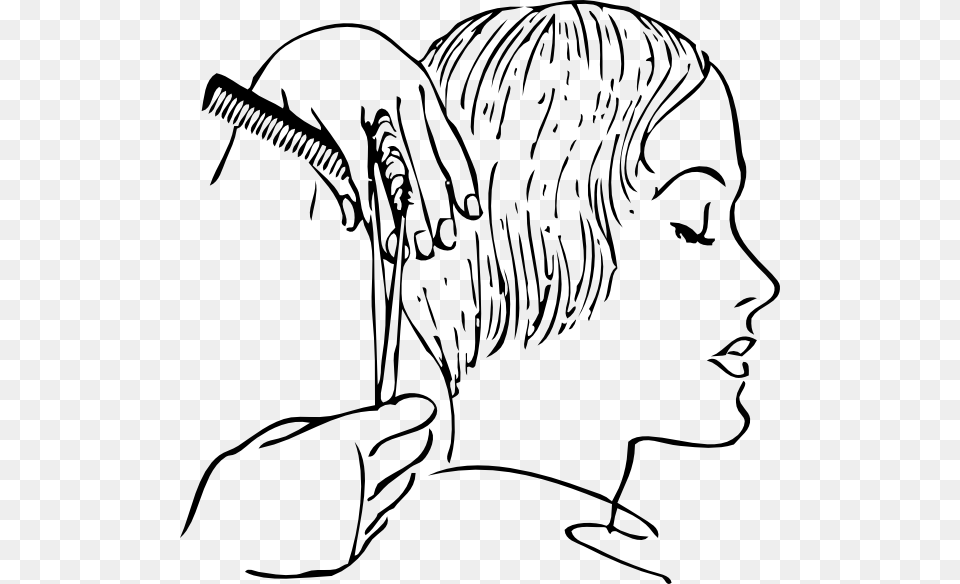 Vector Women S Haircutting Clip Art Hair Cut Black And White, Hairdresser, Person, Drawing, Face Free Transparent Png