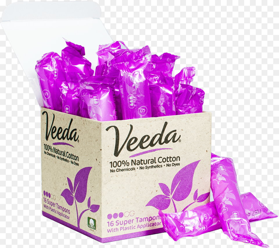 Veeda Natural Super Plastic Applicator Tampons Open Tampon, Purple, Adult, Female, Person Png Image