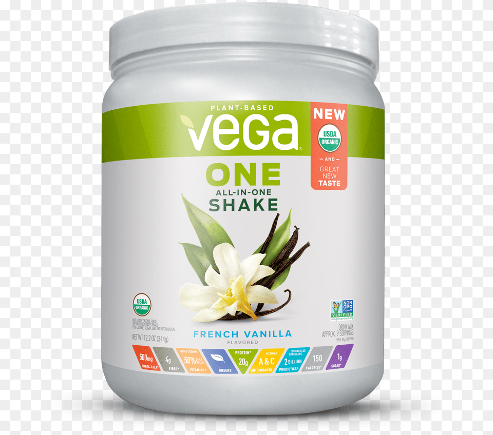 Vega One Organic All In One Plant Protein Powder French Vega One Protein Vanilla, Herbs, Herbal, Jar, Tin Free Transparent Png