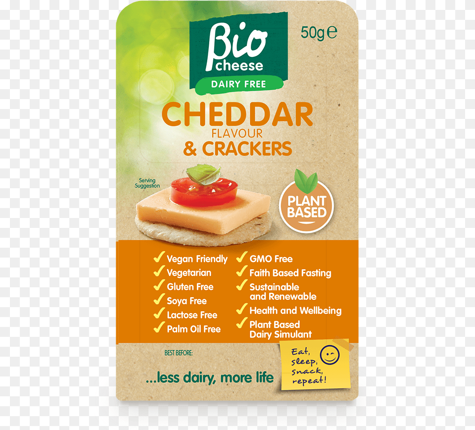 Vegan Cheese And Crackers My Life Bio Cheese Dairy Cheddar Flavour Block, Advertisement, Poster Png Image