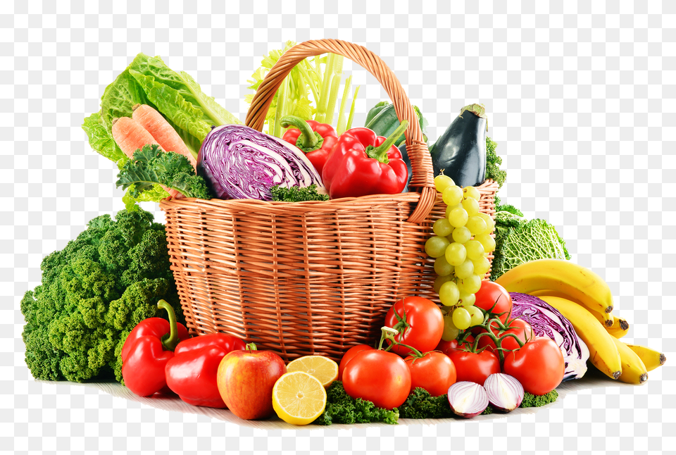 Vegetables Basket, Food, Produce, Banana, Fruit Png Image