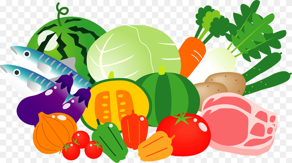 Vegetables Fish And Meat Clipart, Food, Produce, Leafy Green Vegetable, Plant Png